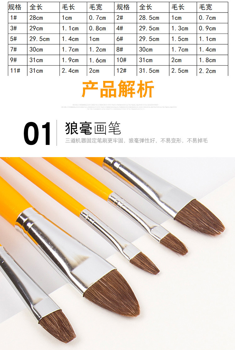 狼毫水彩水粉油画笔排笔套装学生美术用品颜料画画黄杆刷画笔