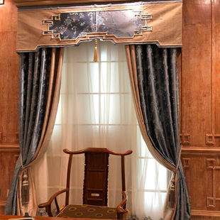 厂家新中式古典高精密提花成品窗帘梅花客厅卧室高档别墅窗帘