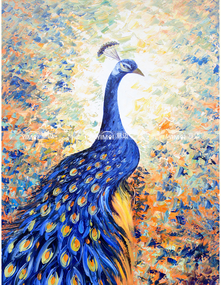 墙布厂家直销无缝壁画蓝孔雀艺术玄关装饰画客厅过道背景墙壁纸画