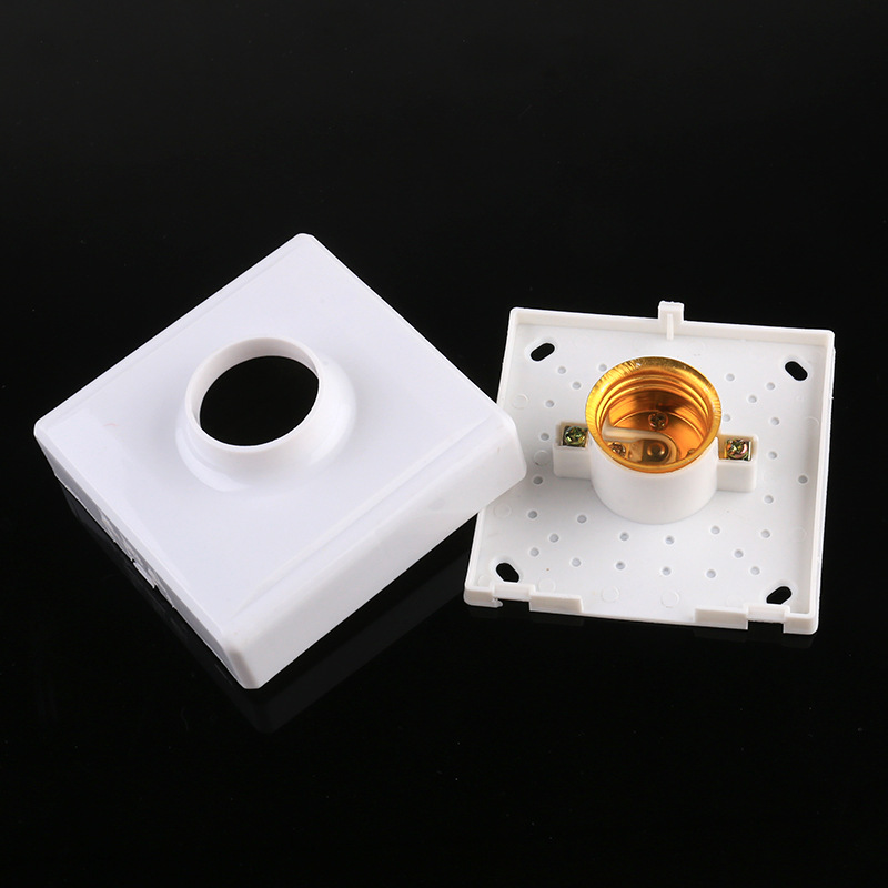 厂家批发86方型e27明装螺口平灯座灯头节能灯led塑料平灯头