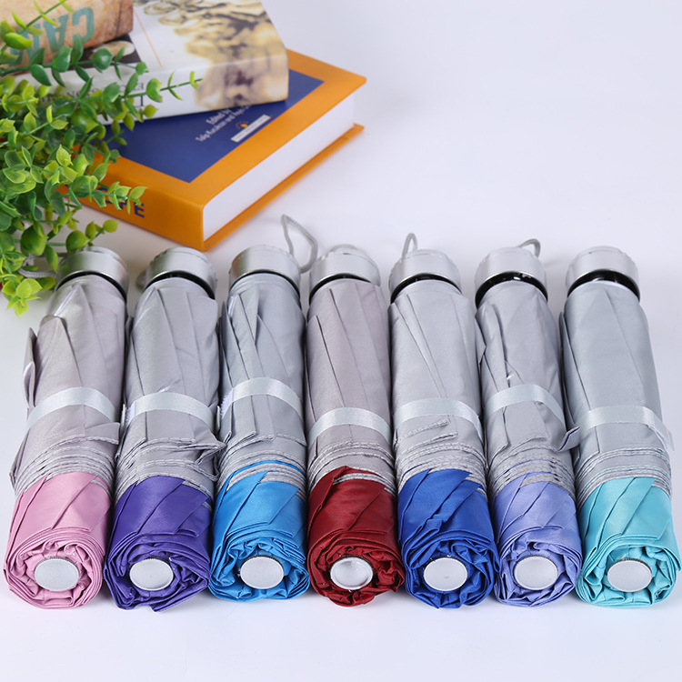 Wholesale Tri-Fold Collapsable Pole Silver Plastic Umbrella Creative Sunny Rain Sunshade Umbrella Sun Umbrella Can Be Advertising Umbrella Logo Gift Umbrella