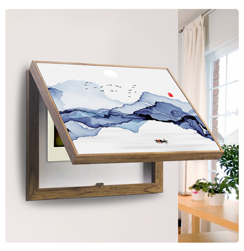 新中式玄关电表箱装饰画抽象山水配电箱挂画弱电箱开关盒遮挡壁画