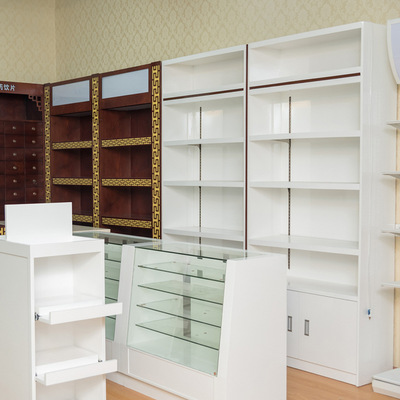 可定制烤漆药店展示柜 双面架 玻璃前柜台