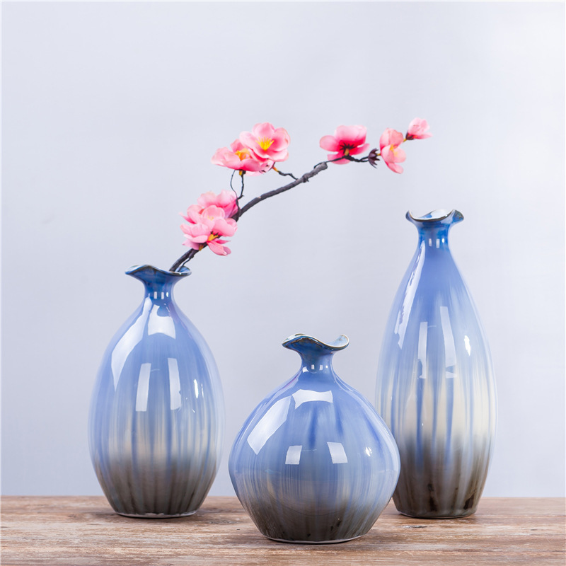 陶瓷花瓶宝蓝色陶瓷高温颜色釉花瓶 纯手工餐厅简约现代陶瓷摆件