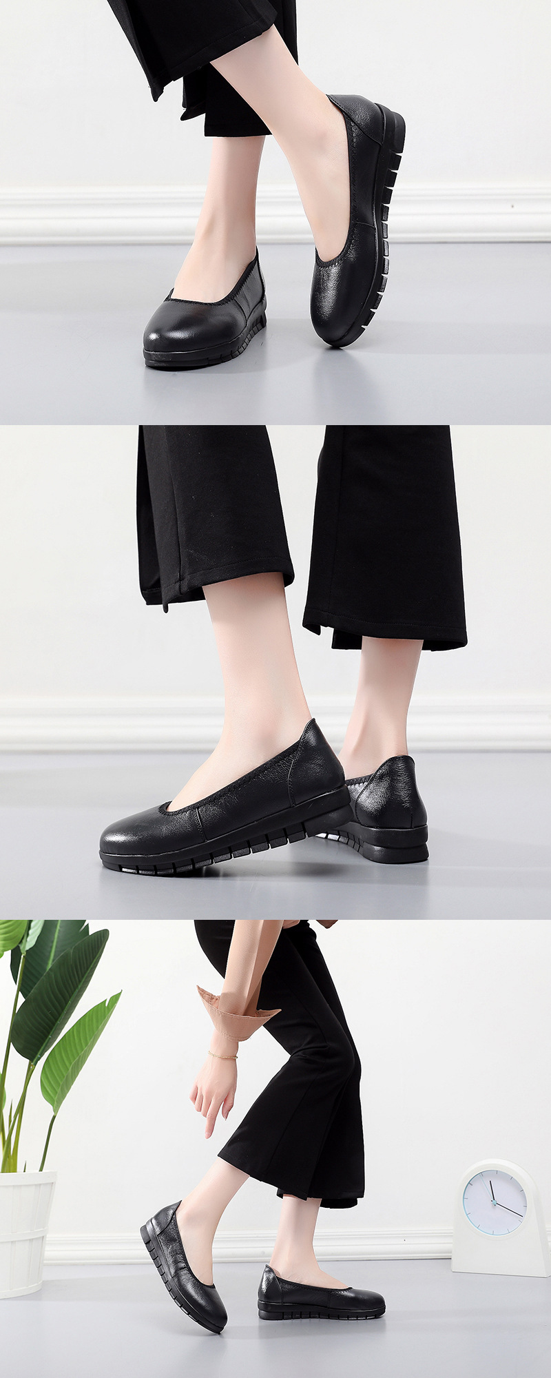 中老年皮鞋女妈妈鞋防滑 软底舒适平底真皮大码41-43单鞋女秋2018