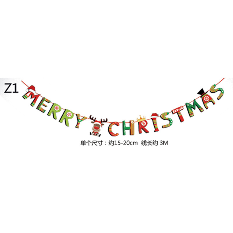 New Year Cartoon Christmas Hanging Flag Paper Flag Party Atmosphere Decoration Holiday Decorations Latte Art Christmas Decoration