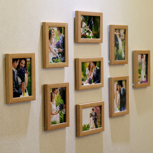 照片墙装饰悬挂麻绳夹子无痕钉卧室挂墙式7寸相片墙相架像框组合
