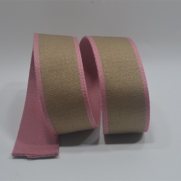 2寸棉织带卡其色间粉红色斜纹5cm卡其色/两边粉红色棉线带2.2厚度
