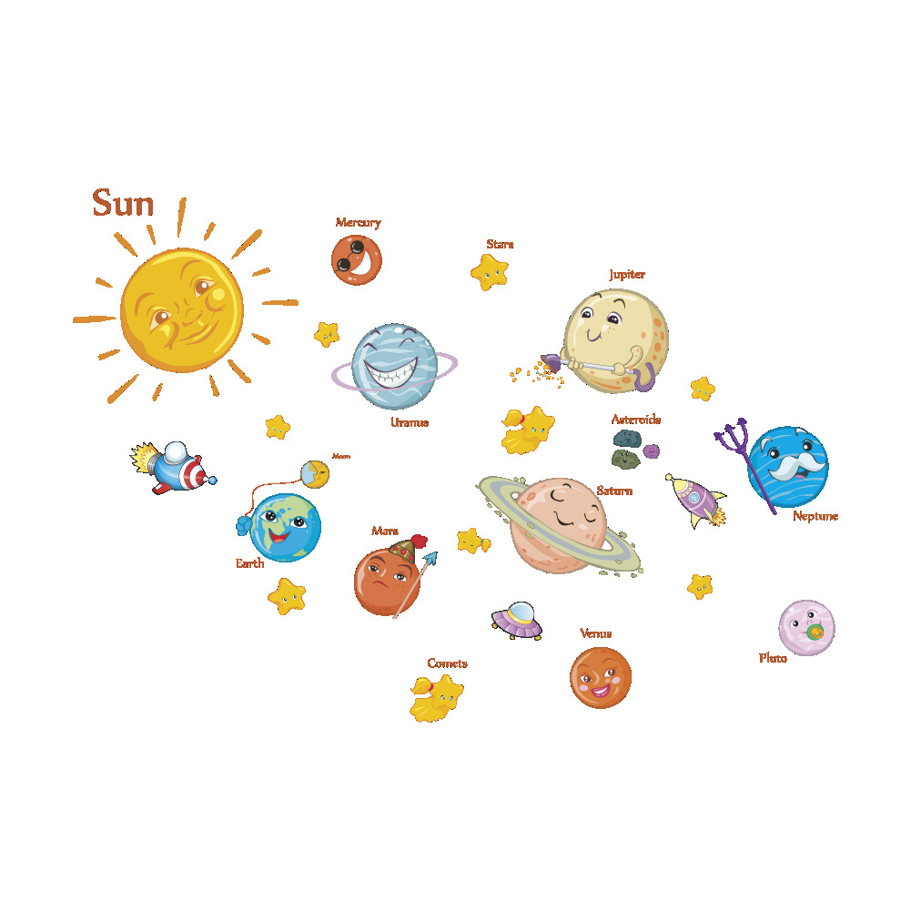 866卡通幼儿园墙贴宇宙太空星球太阳系银河系儿童房卧室装饰墙贴