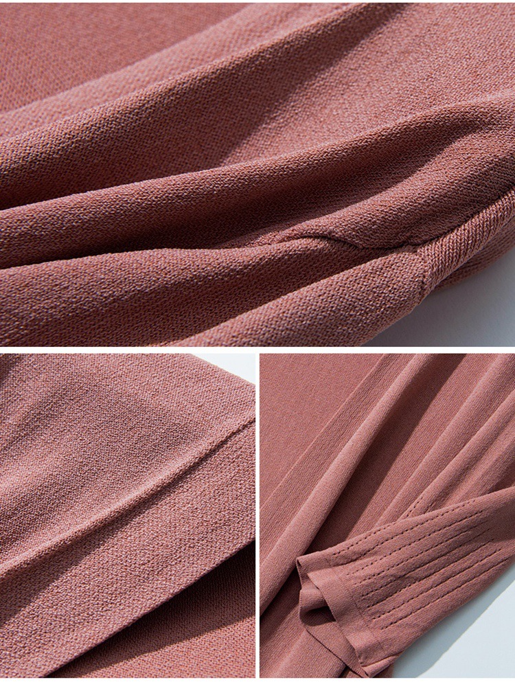 春夏超长冰麻薄开衫女纯色简约加长防晒衫七分袖清爽舒适透气外套