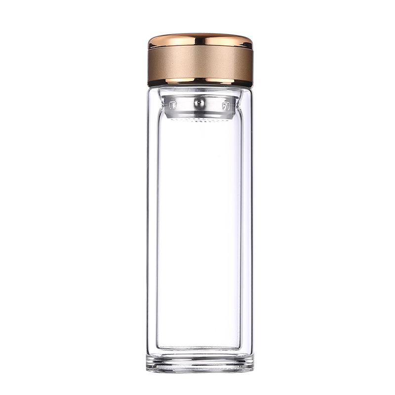 新款双层高硼硅玻璃杯 商务水杯 茶水分离礼品印字logo杯子 厂家