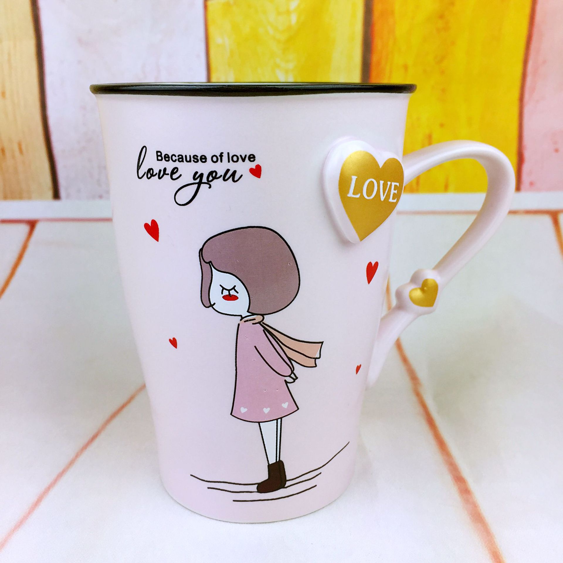 新品陶瓷杯 创意浮雕真金爱心杯love水杯520情侣对杯珠宝礼品定制