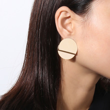 欧美时尚个性几何创意新款 元素镜面折叠圆形耳钉耳饰