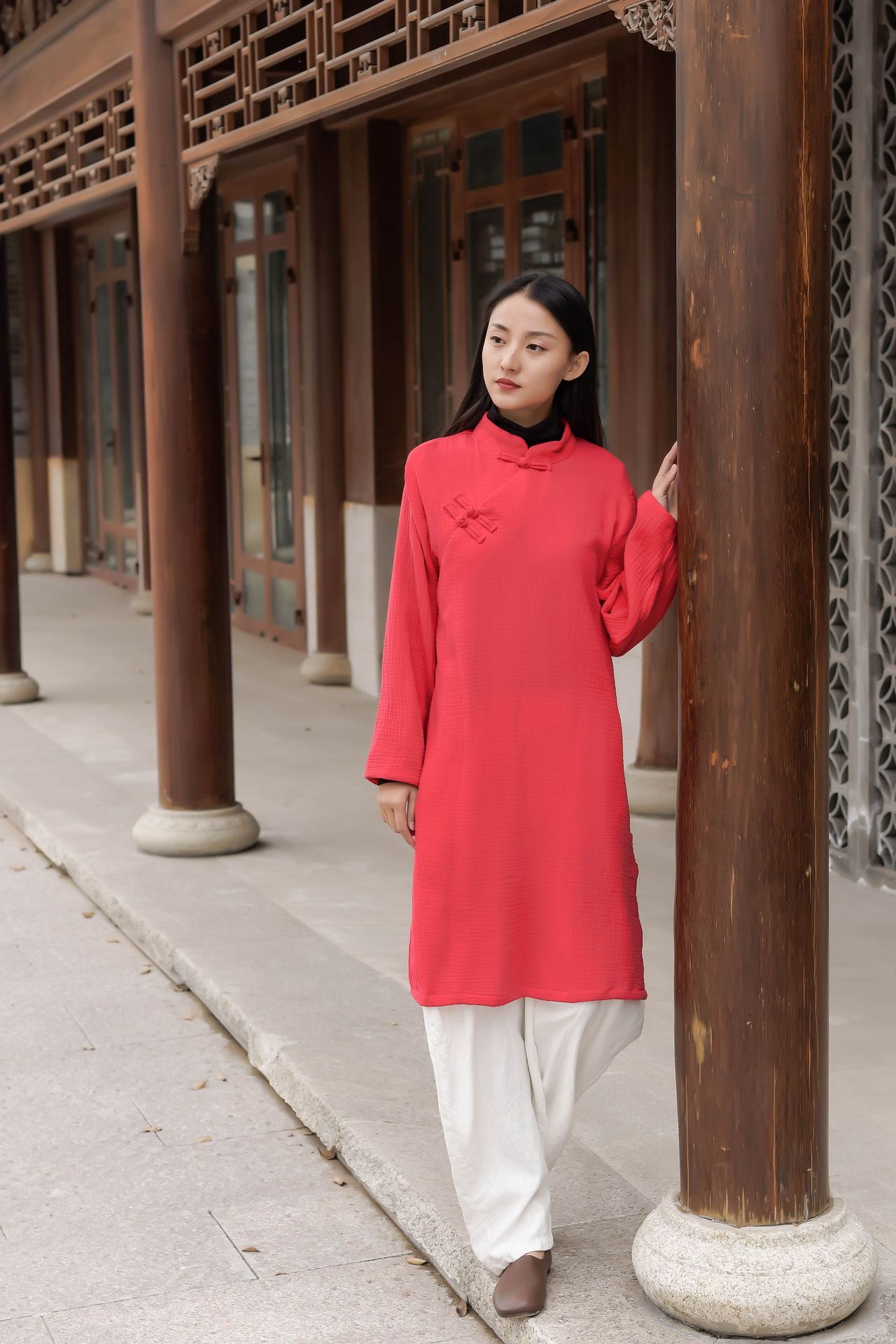 新款中长棉麻手工盘扣长袍民国风旗袍文艺连衣裙女装中式斜襟纯棉