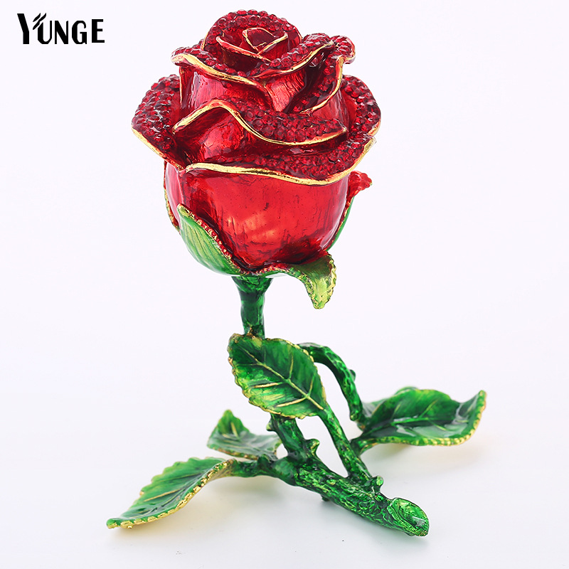 金属玫瑰花首饰盒摆件创意家居装饰滴油金属工艺品礼品 厂家现货