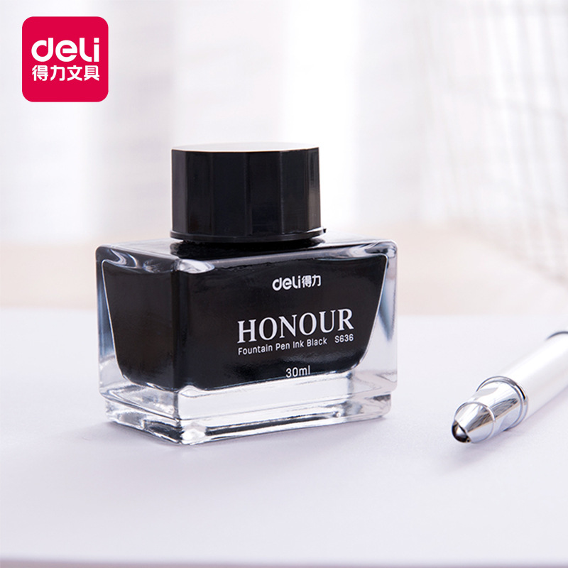 得力s636钢笔墨水30ml黑色非碳素墨水顺畅不易堵钢笔字用墨水批发