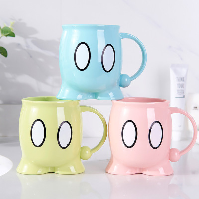广华卡通创意萌眼漱口杯 加厚可爱儿童牙杯立体底座洗漱杯子牙缸