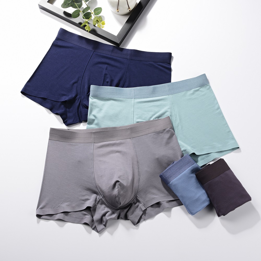 60s莫代尔男士内裤男四角无痕平角裤一片式潮流纯色男短裤