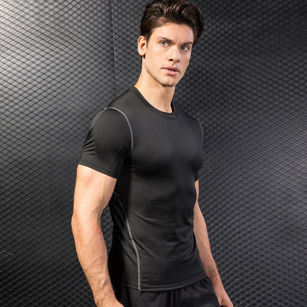 Men's Tight Training Workout Clothes Running Short Sleeve Sportswear Amazon Stretch Quick Drying Clothes T-shirt 1003