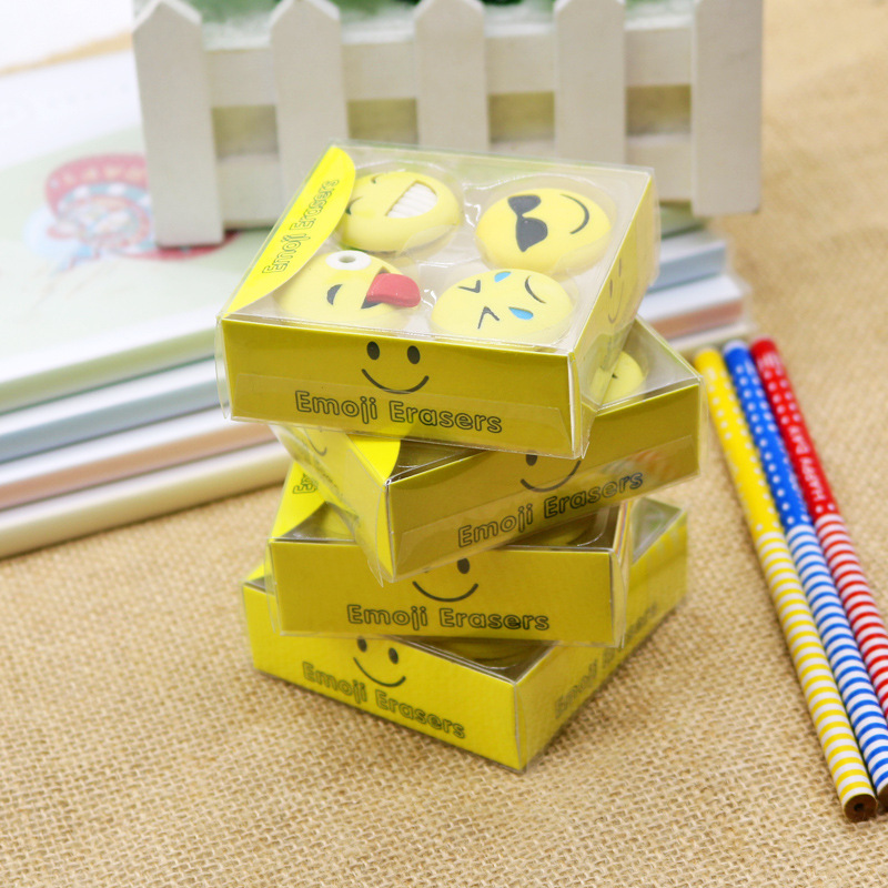 可爱卡通笑脸橡皮擦3d立体表情橡皮套装4个入文具小学生礼品批发