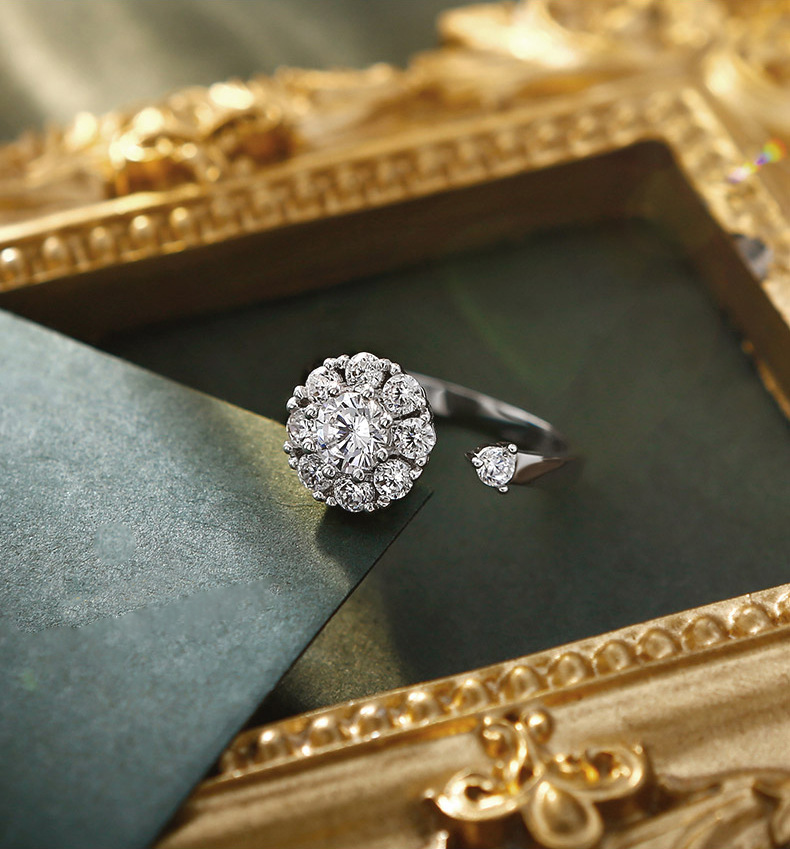 余潇潇抖音同款可旋转铂金镶钻戒指 微商开口女首饰戒指戒指,指