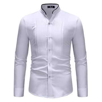 外贸批发代购撞色立领衬衣男士褶皱前襟长袖宴会礼服衬衫zt-cs61