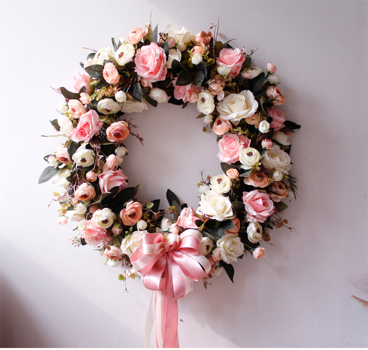 仿真玫瑰花环门饰挂饰壁饰速卖通亚马逊货源厂家直销20英寸