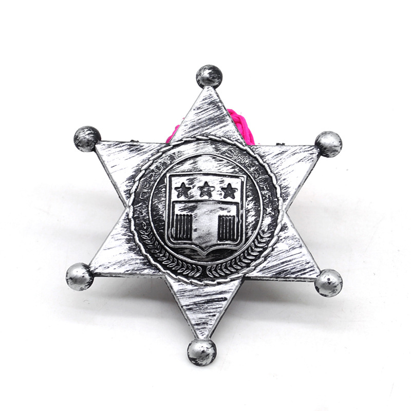 sheriff警长勋章游戏警察徽章警徽牛仔帽六角星万圣节服饰道具