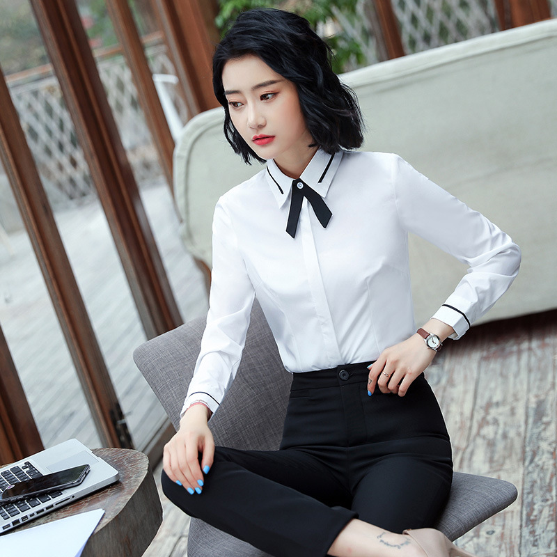 职业装2018秋冬新款韩版工作服白衬衫女长袖寸衫春款打底衬衣