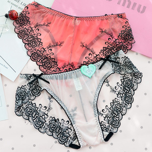 欧美诱惑性感时尚低腰透明舒适丝滑蕾丝女士三角内裤女
