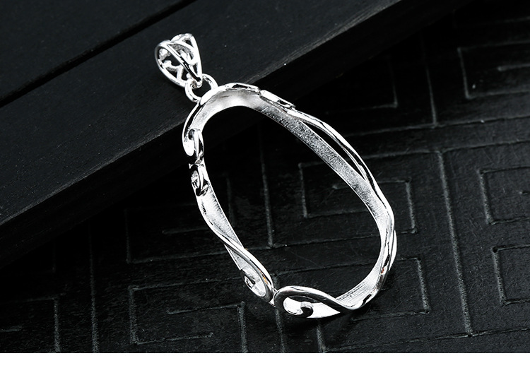 925纯银复古包边吊坠空托 镶嵌蜜蜡绿松石琥珀吊坠托银托20*32mm