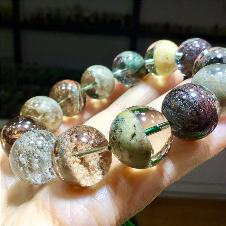 东海水晶天然春夏秋冬四季彩幽灵聚宝盆手链