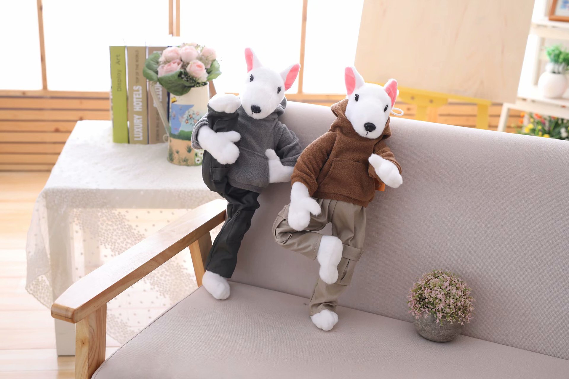 卡通穿衣长腿北极熊人偶公仔毛绒玩具