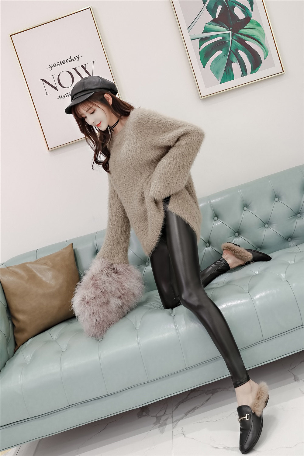 皮裤女秋冬高腰加绒加厚不裂皮打底裤弹力显瘦小脚裤大码加肥长裤