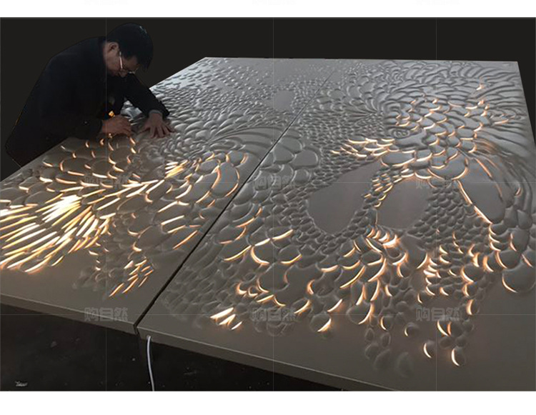 自带led灯透光浮雕皮雕割雕 灯箱发光整副刺绣背景墙硬包酒店工程