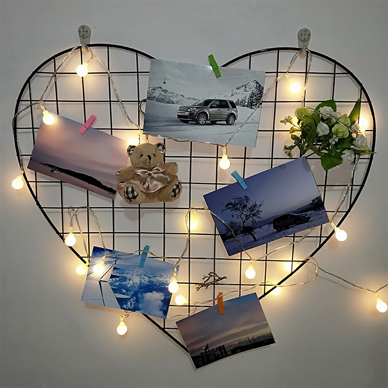 Girl Love Heart-Shaped Iron Mesh Photo Wall Decoration Hanging Ins Dormitory Bedroom Background Wall Supermarket Mesh Rack