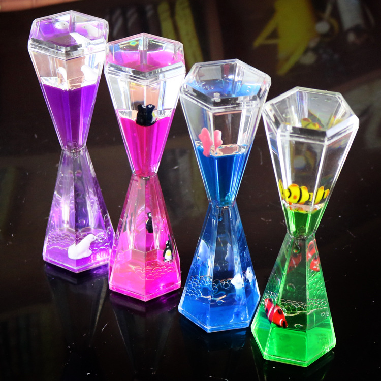 六角悬浮动物入油油滴 创意办公桌面摆件 时间沙漏油滴学生礼品