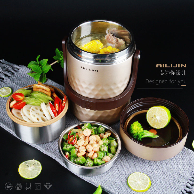 11. Ailijin 304 Stainless Steel Long Vacuum Insulated Barrel Lunch Box Stewpot Cup Congee Cooking Male and Female Portable Bento