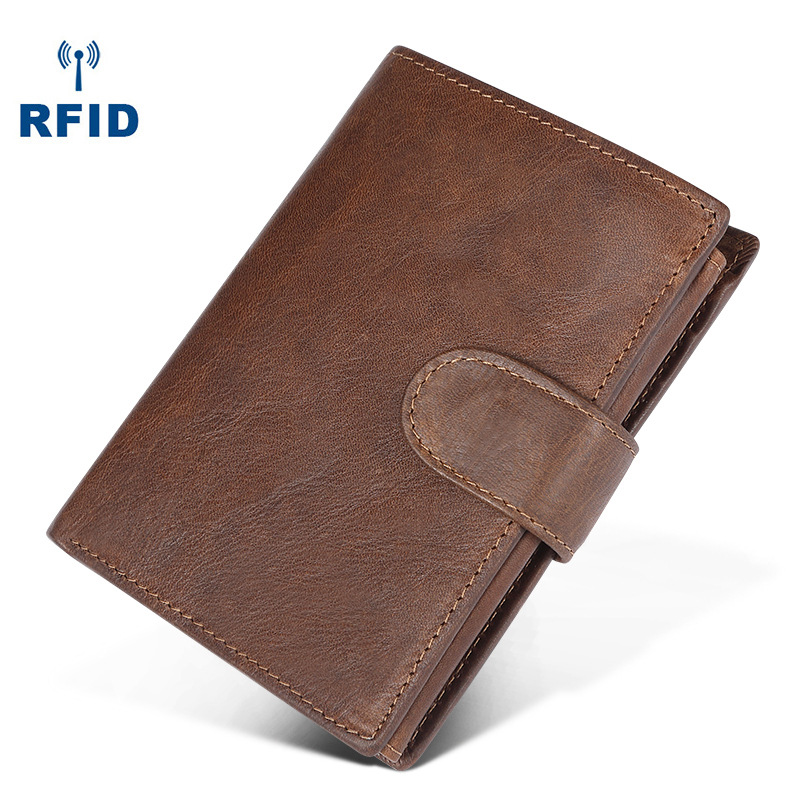 Cross-Border New Men's Wallet Rfid Multiple Card Slots Casual Retro Leather Wallet Large-Capacity Handbag Coin Purse