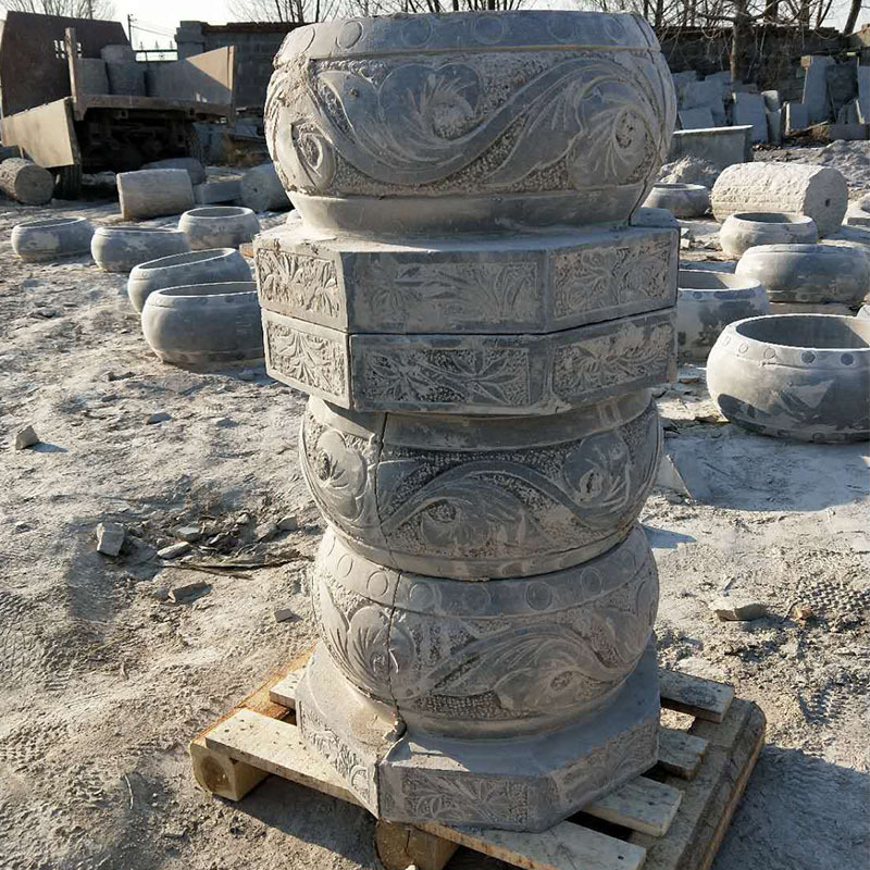 厂家专业生产各种青石寺庙石墩柱顶石 仿古雕花柱墩石柱基石