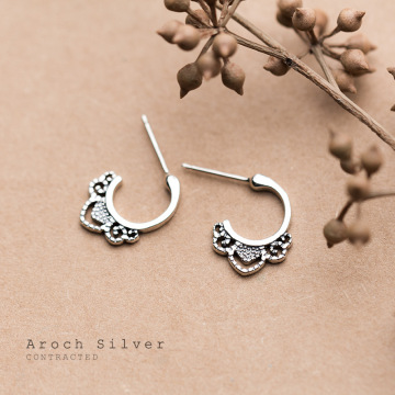 s925银耳钉女泰银复古时尚民族风花纹耳钉气质中国风耳饰品e8952