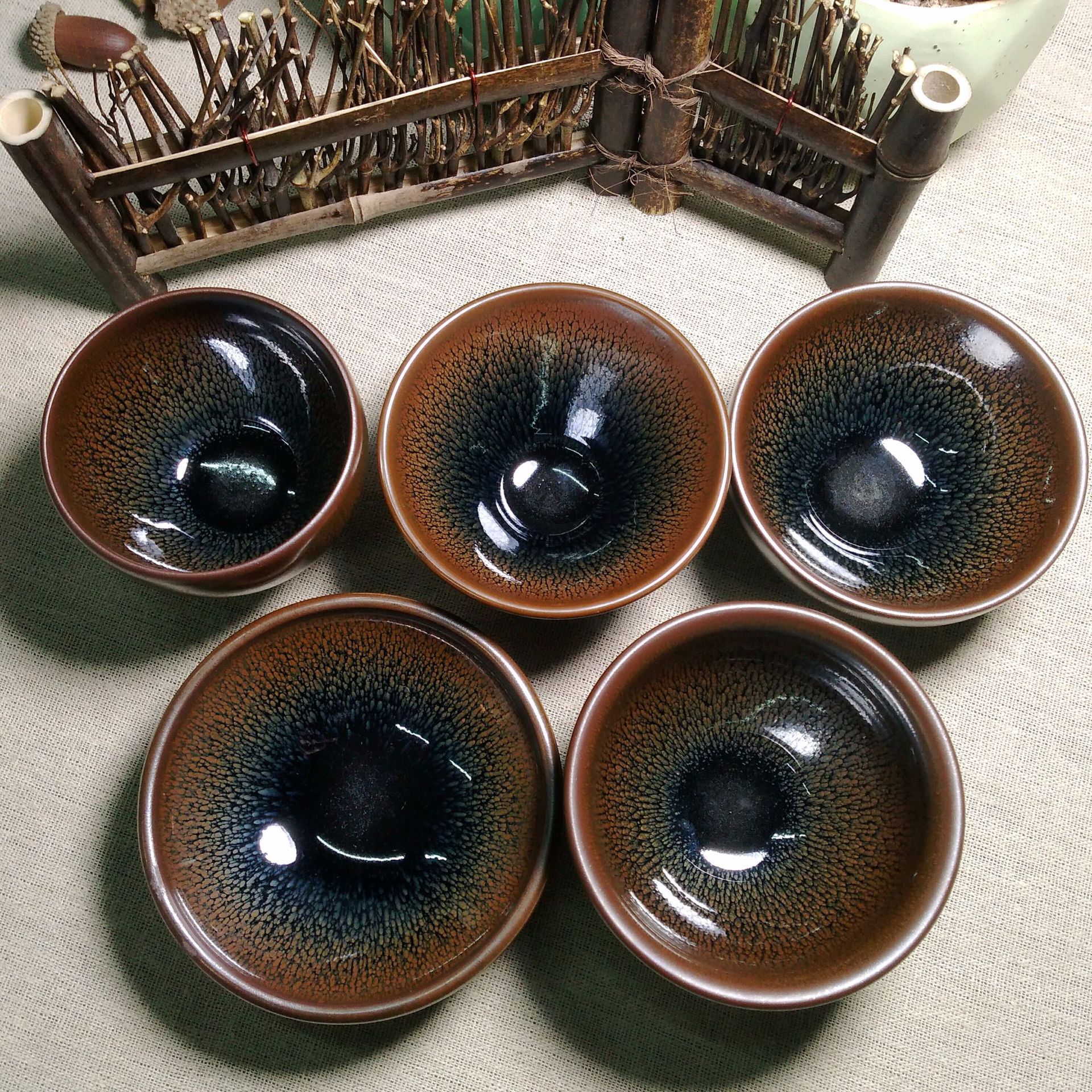 建阳建盏原矿釉铁胎鹧鸪斑油滴百花盏功夫茶具小茶杯品茗主人杯子