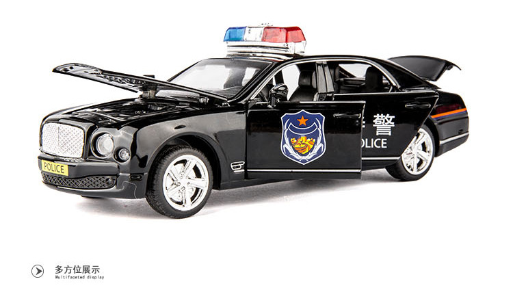 天鹰 仿真益智儿童模型汽车宾利警车合金 回力声光开门 一件代发