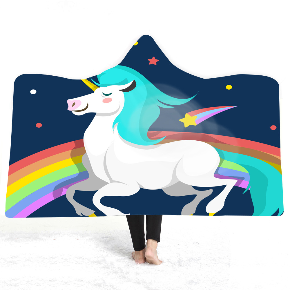 魔法斗篷连帽披风毯成人儿童戴帽双层毛绒毛毯独角兽 2020亚马逊