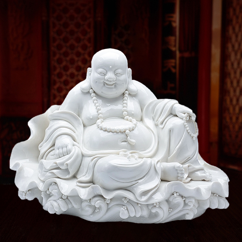 德化白瓷大肚佛弥勒佛笑佛摆件陶瓷佛像瓷器礼品家居客厅摆设