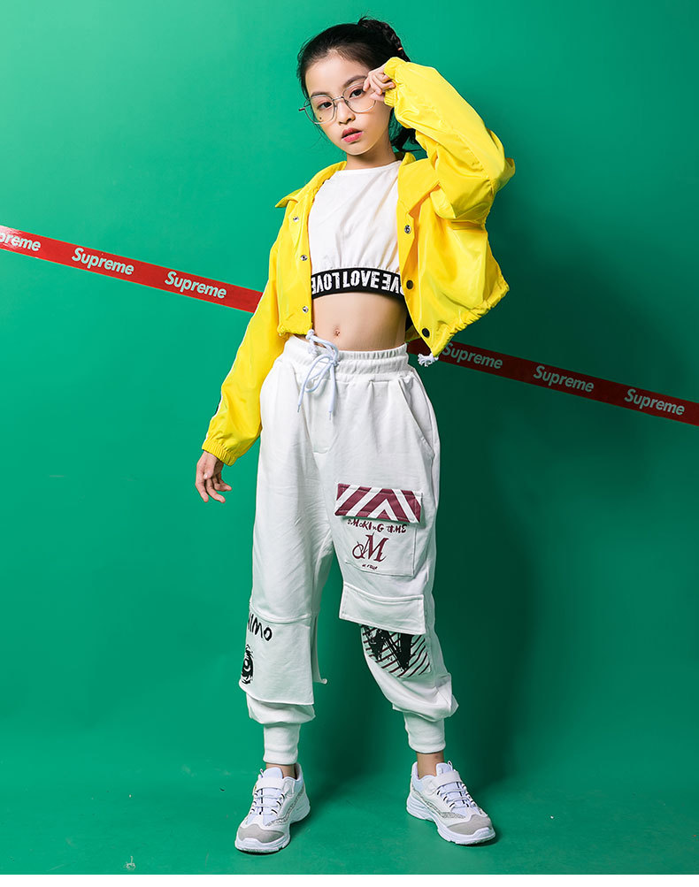 新款少儿爵士舞蹈服欧美嘻哈宽松街头潮长袖外套女童街舞套装秋季