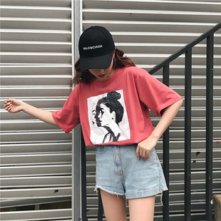 头像印花短袖t恤女