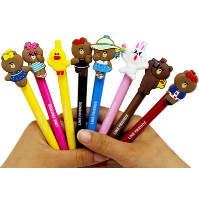 现货卡通熊中性笔厂家订做pvc软胶笔帽学生文具批发一件包邮代发