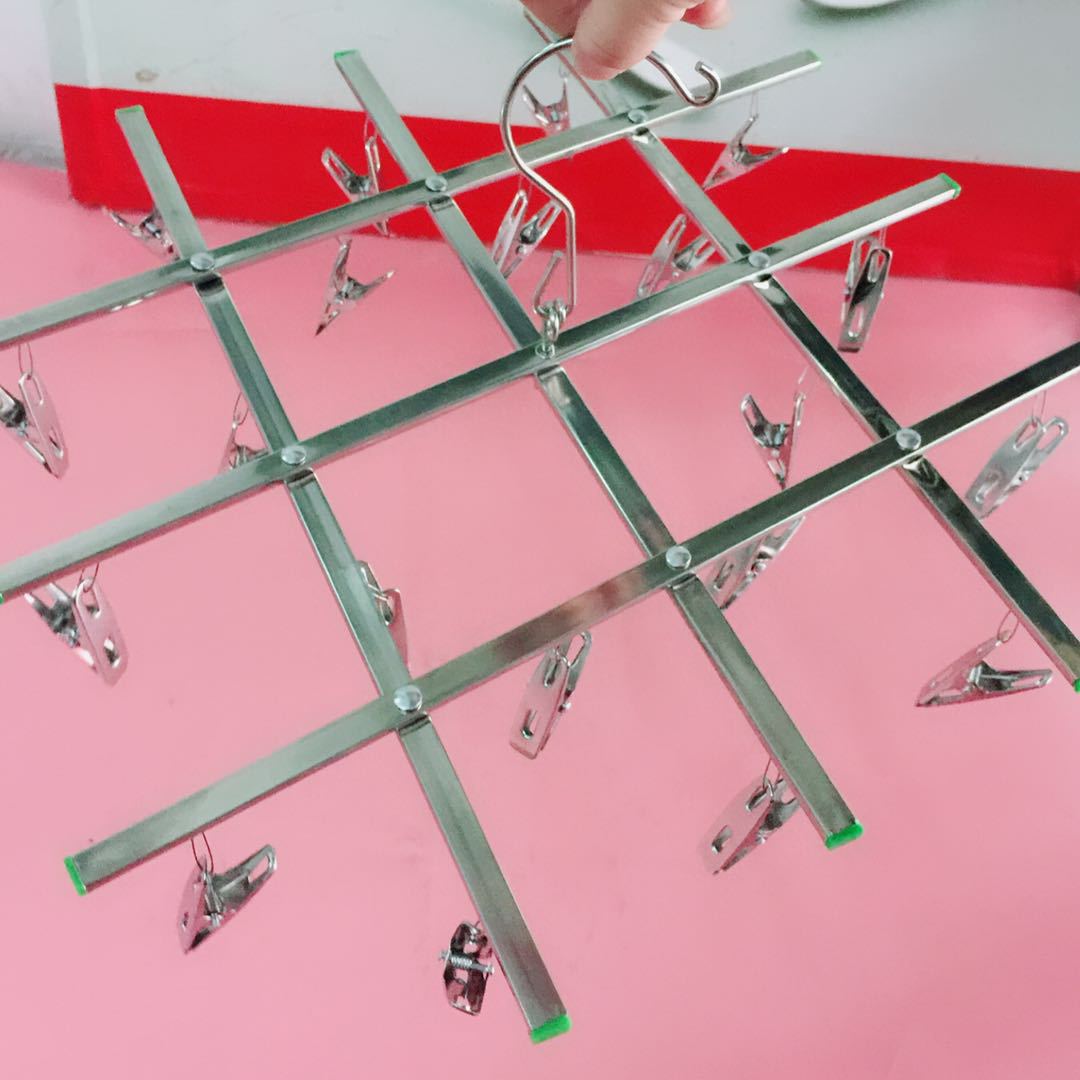 家用多功能防风阳台晒衣夹不锈钢多夹可伸缩折叠夹袜子夹晾毛巾架