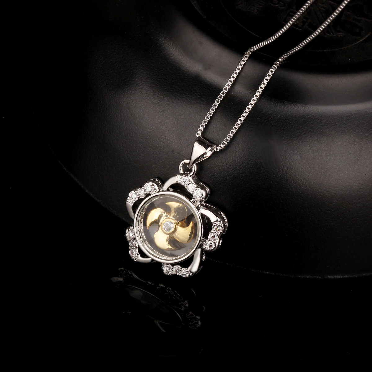 时来运转吊坠 镀18k玫瑰金白金镶钻项链 东南亚热销新款